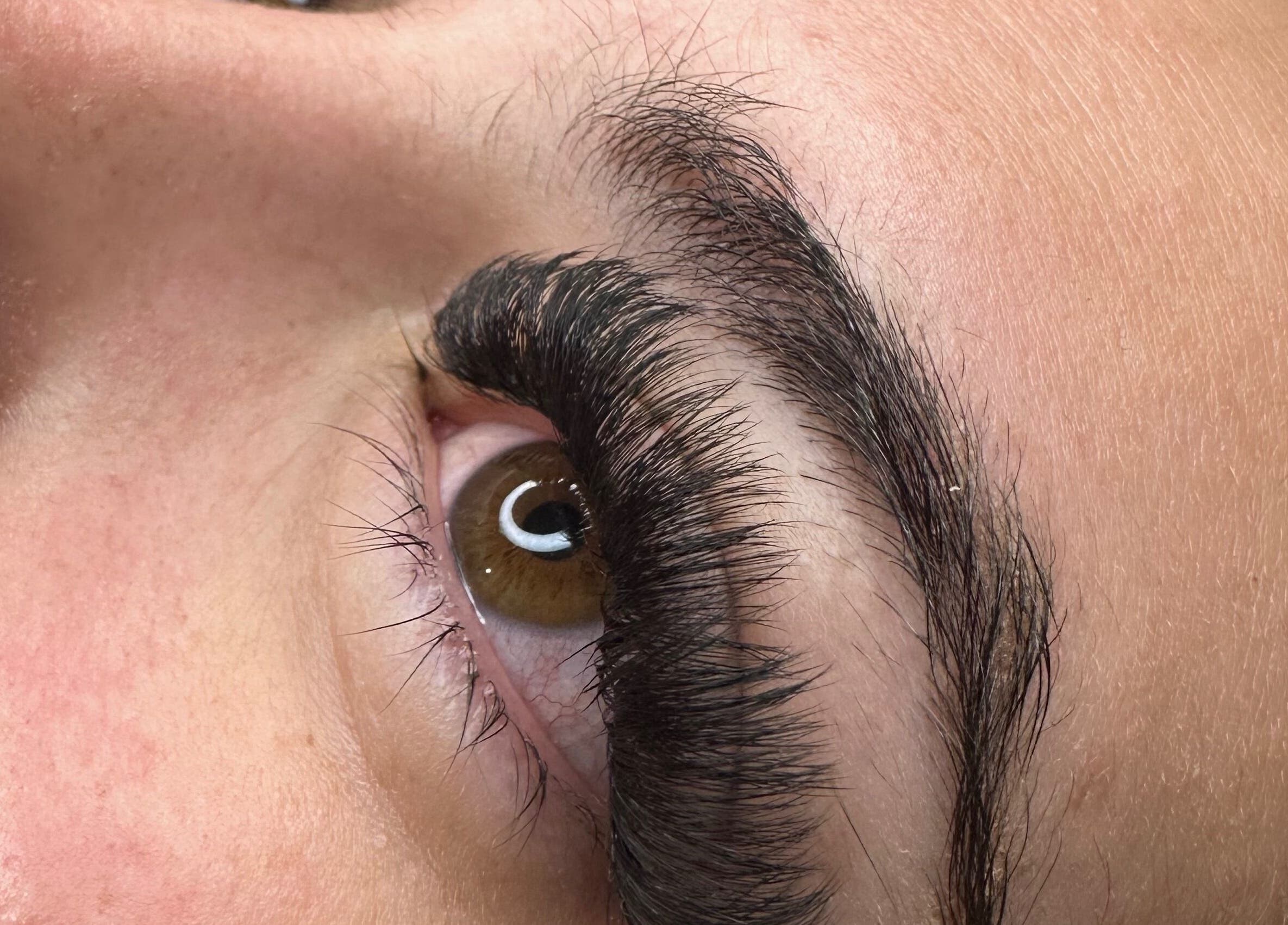 Detailed closeup of elegant eyelash extensions at Lash Empire Eyelash Extensions, Razorback, New South Wales, AU.