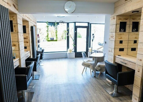 Stylish salon at Marcia & Co, Freckleton, England, GB with modern design and large windows.