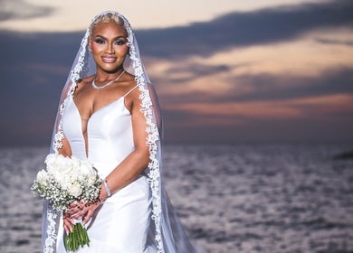 Elegant bride at sunset by the sea at NM.Art at Kbeauty Curacao, Willemstad, CW.