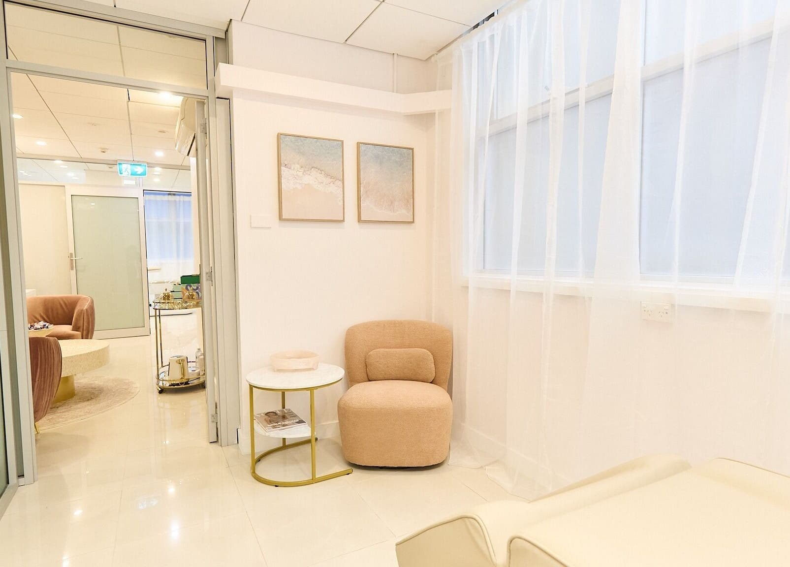 Elegant seating area in Arte Aesthetics, Sydney, New South Wales, AU, showcasing a modern, minimalist design.