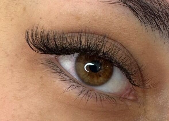 Close-up of expertly styled lashes at Calla Lashes and Brows, Melbourne, Victoria, AU.