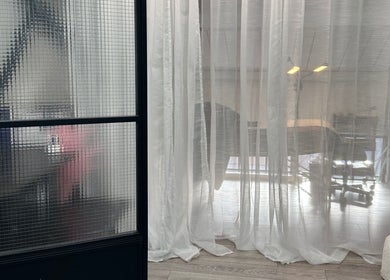 Modern and serene beauty room at PRF London | JazLooks with soft curtains in Wembley, England, GB.