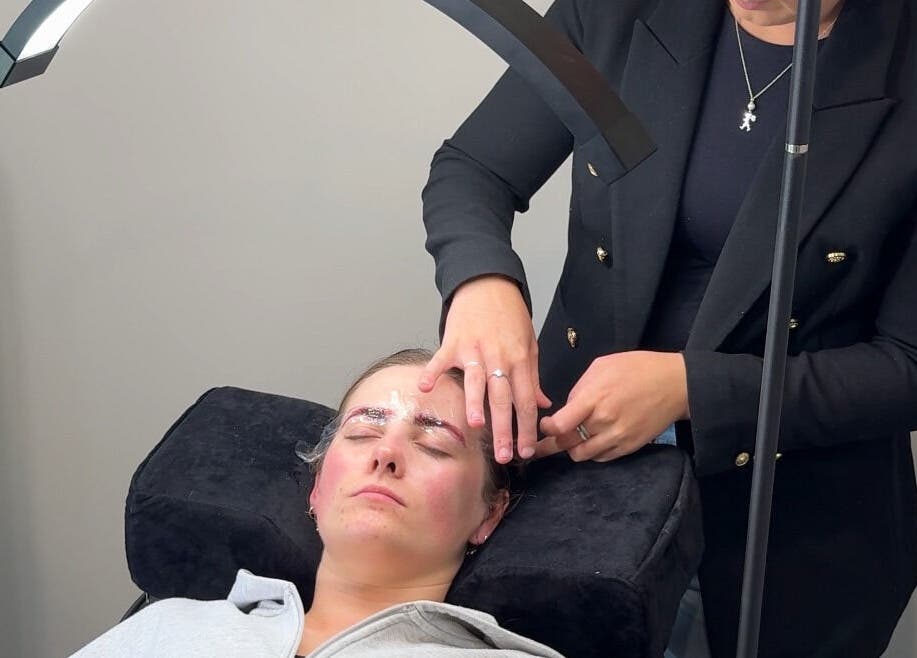 Client receiving a soothing brow treatment at Mason & May, Christchurch, Canterbury, NZ.