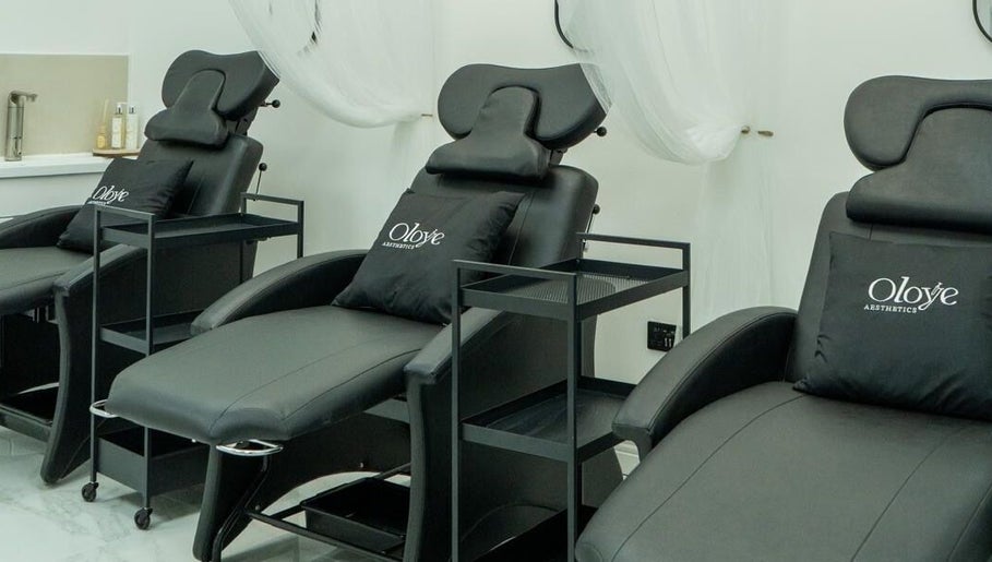 Chic black reclining chairs at The Beauty Lounge - Wednesdays Only, Leicester, England, GB.