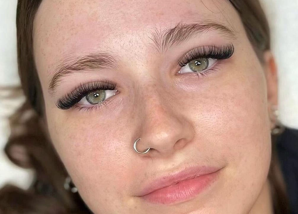 Close-up of eyelash extensions at Saisma Beauty in Bournemouth, England, GB.