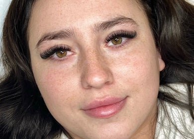 Close-up of a woman with beautifully styled eyelashes at Saisma Beauty, Bournemouth, England, GB.