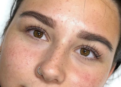 Close-up of a client's enhanced lashes at Saisma Beauty, Bournemouth, England, GB.