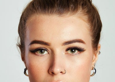 Close-up of expertly groomed brows and lashes at Aesthetics, Cape Town, Western Cape, ZA.