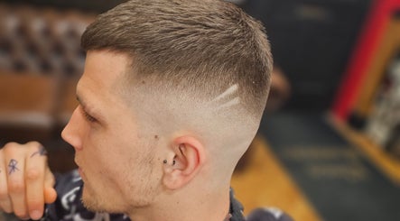 Close-up of sharp fade haircut at Kings Barbers, Horsham, England, GB showcasing style and precision.