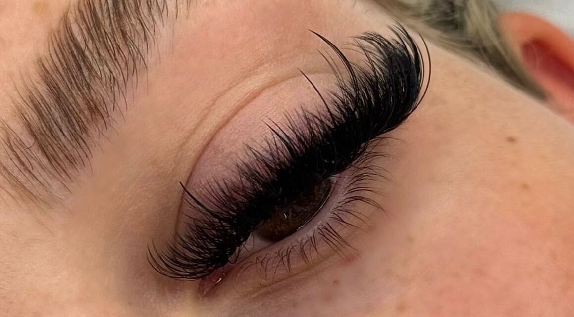 Close-up of expertly applied eyelash extensions at Angel Eyes by Sumaya, Bournemouth, England, GB.