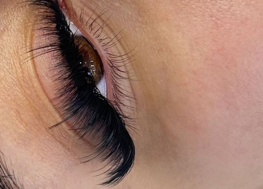 Close-up of eye with luxurious lashes at Angel Eyes by Sumaya, Bournemouth, England, GB.
