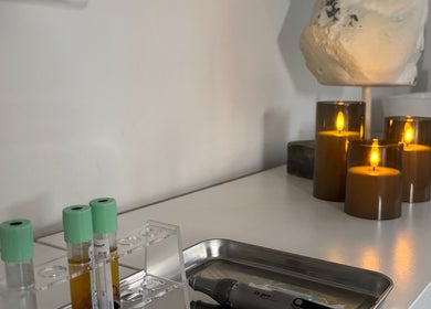 Ambient candles and beauty tools at Twelve34 Aesthetics in Luton, England, GB create a calming atmosphere.