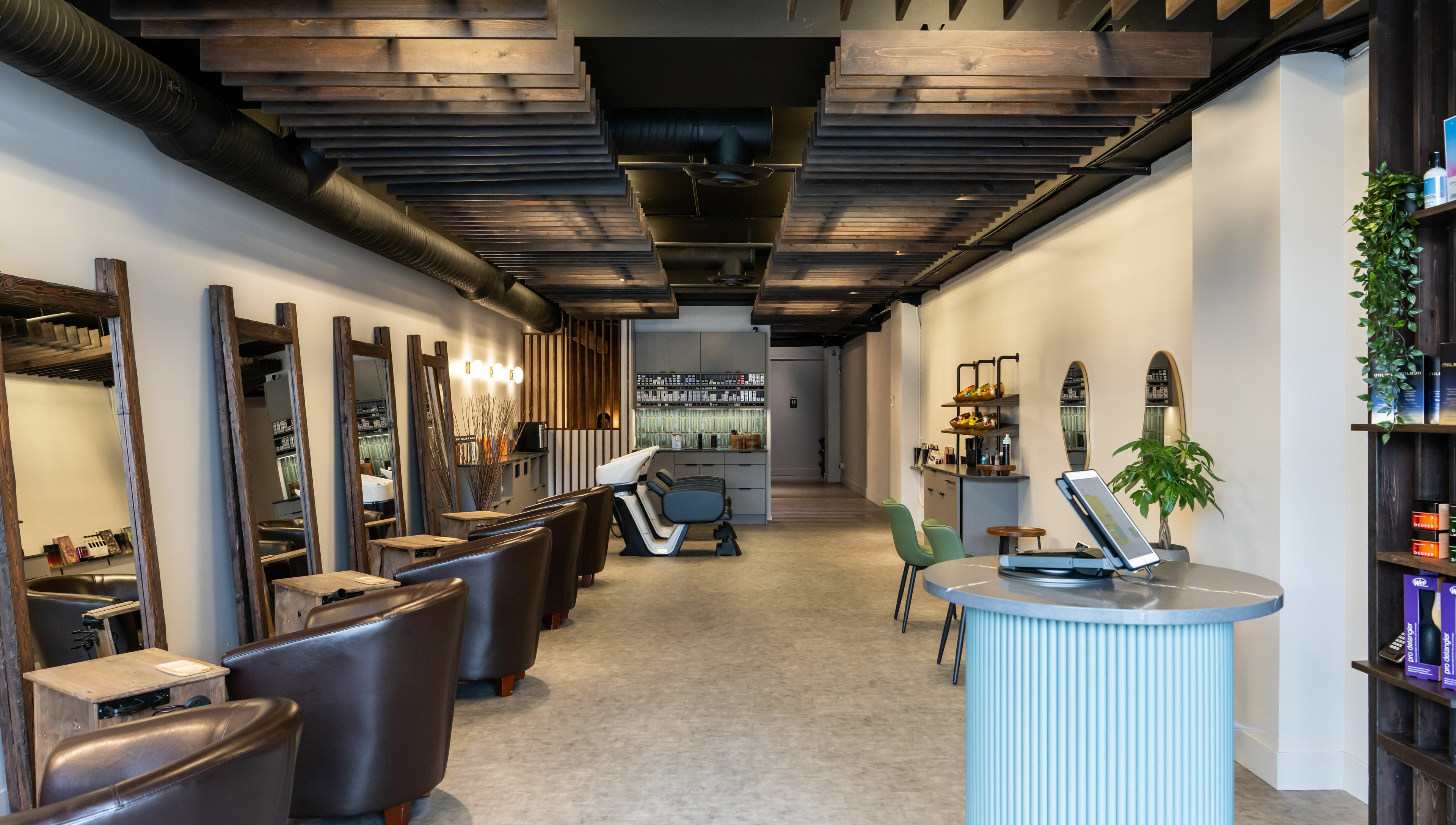 Modern interior of Hive Hair Spa | Broadway in Vancouver, British Columbia, CA, showcasing sleek design elements.
