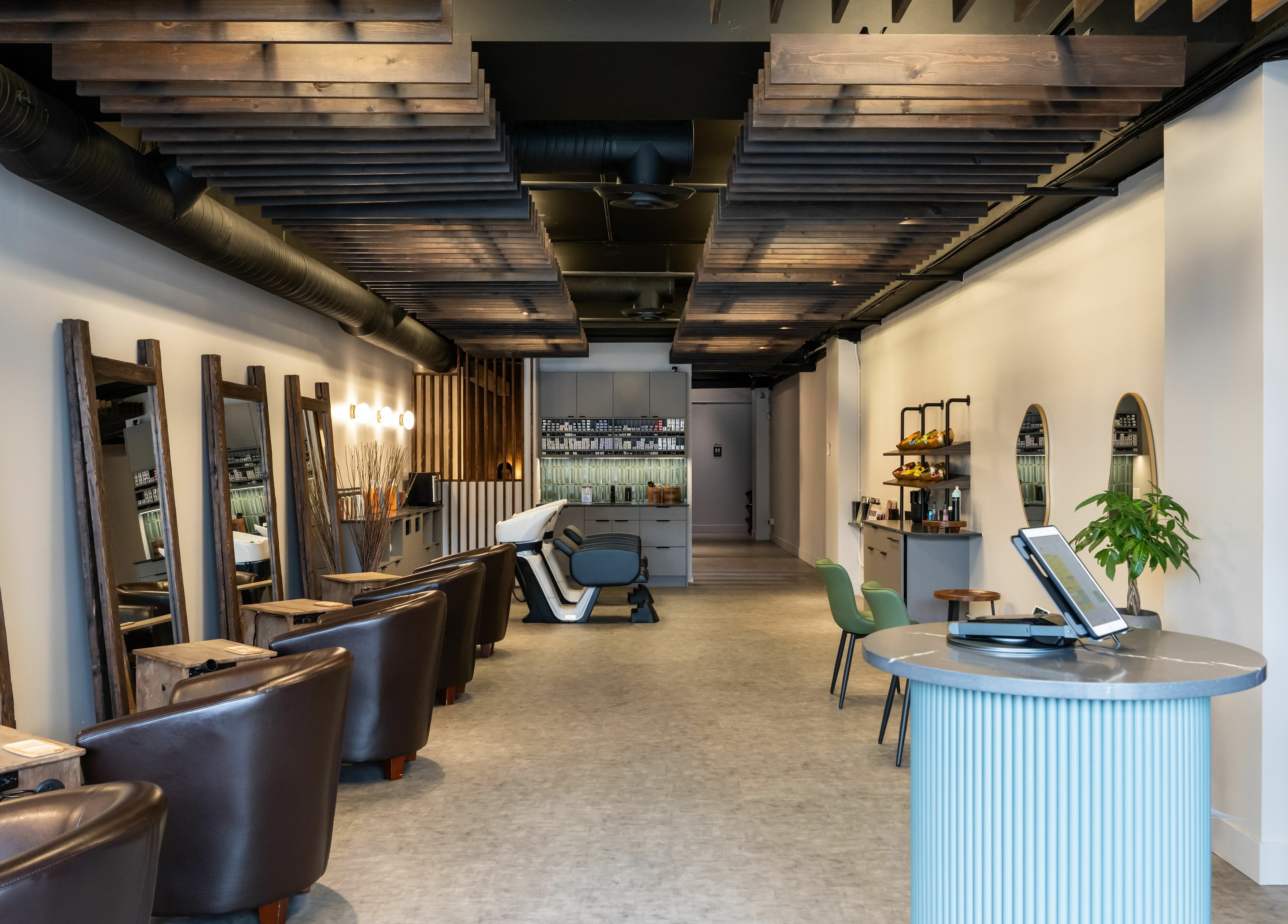 Modern interior of Hive Hair Spa | Broadway in Vancouver, British Columbia, CA, showcasing sleek design elements.