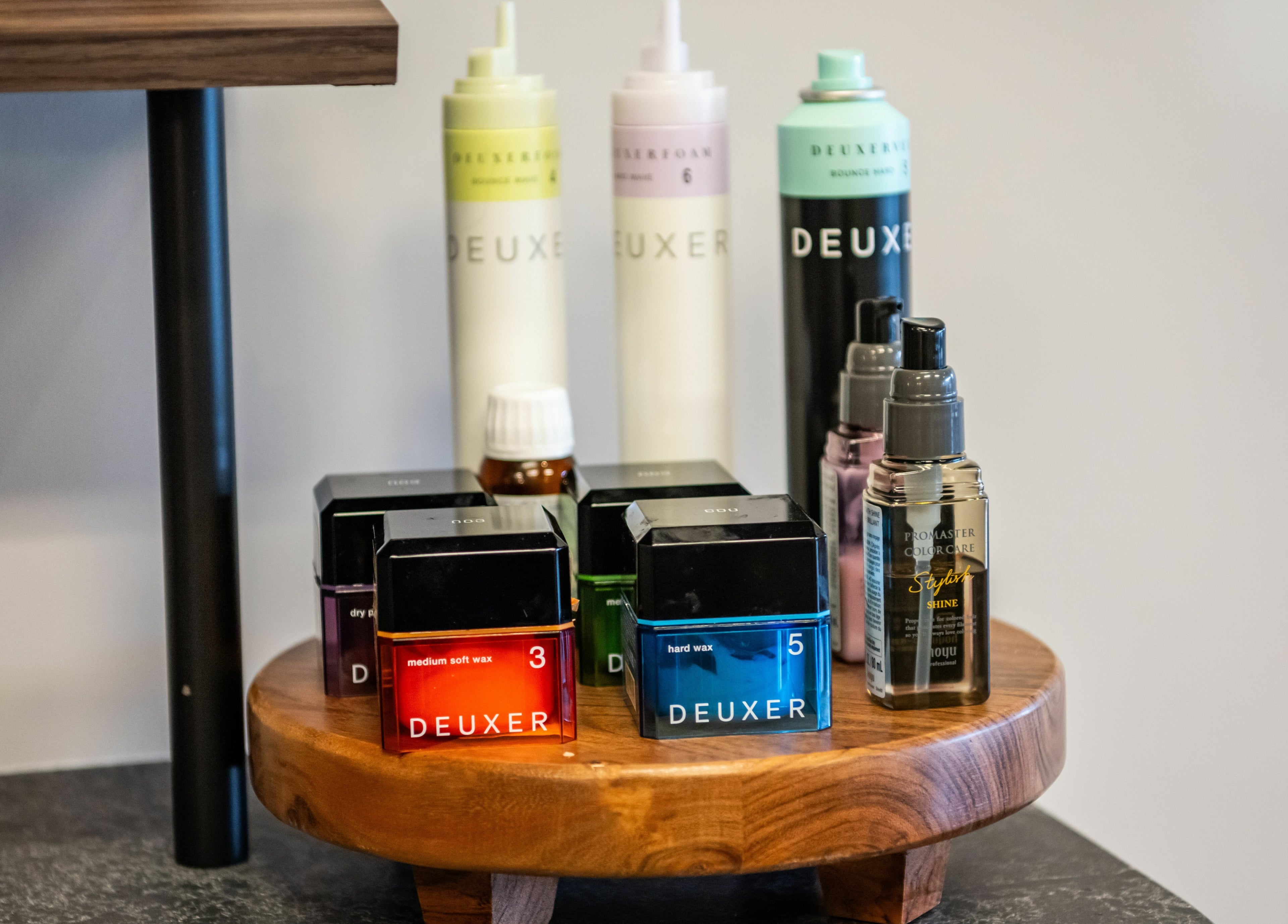 Styling products display at Hive Hair Spa | Broadway, Vancouver, British Columbia, CA.
