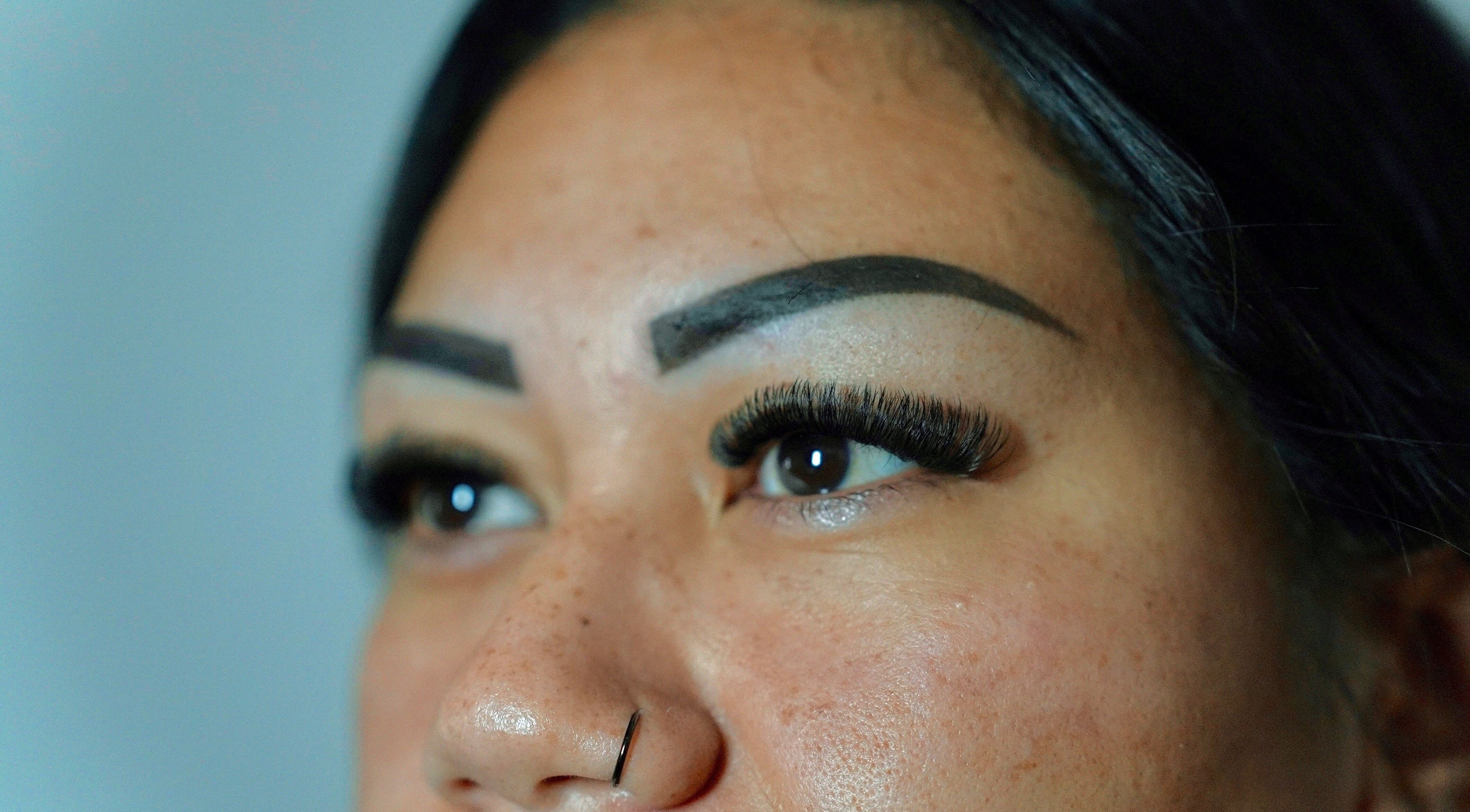 Close-up of expertly applied eyelash extensions at West Beauty Haus - RBP, Redbank Plains, Queensland, AU.