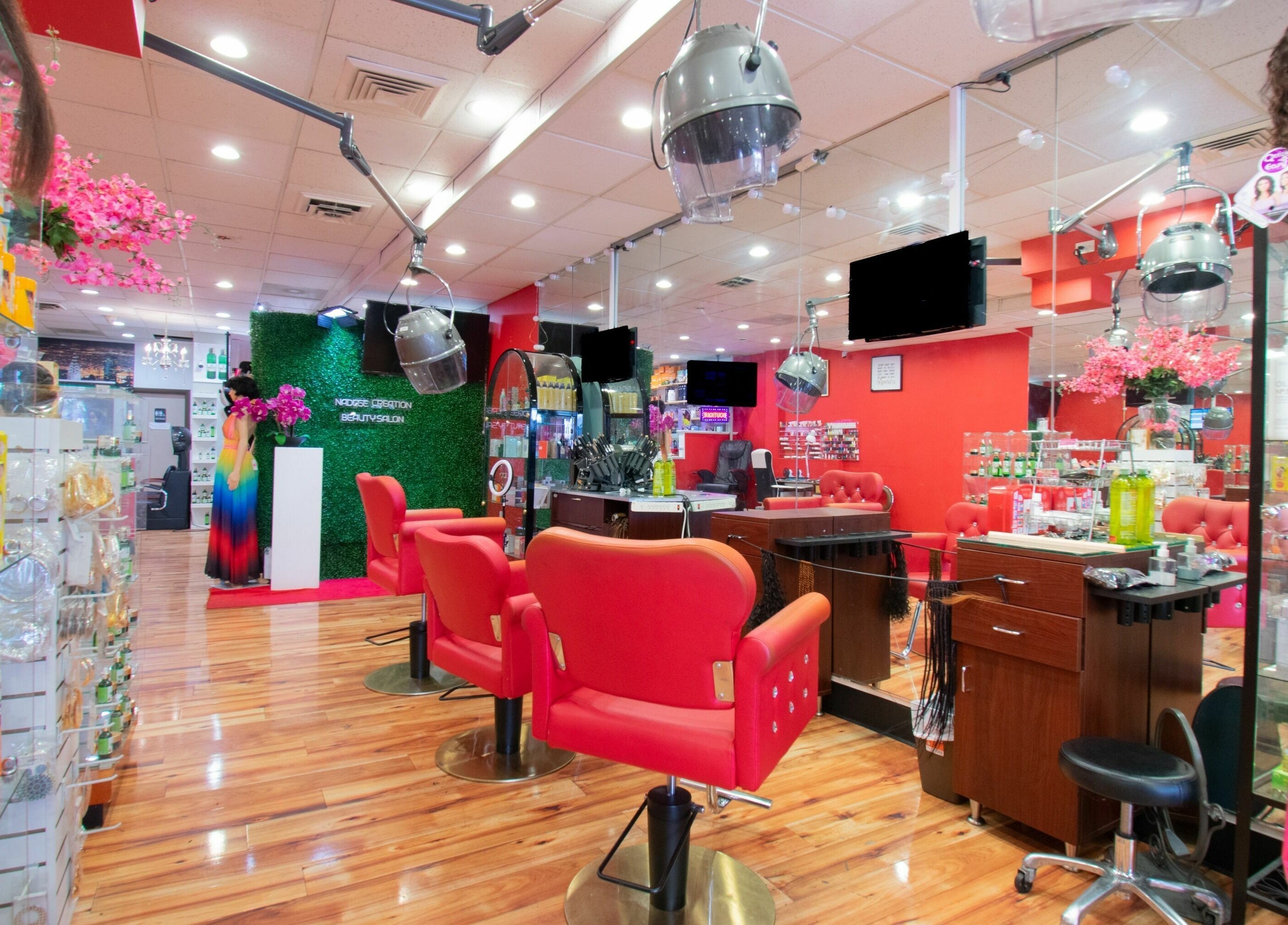 NADEGE CREATION - RANDOLPH salon interior with vibrant decor in Randolph, Massachusetts, US.