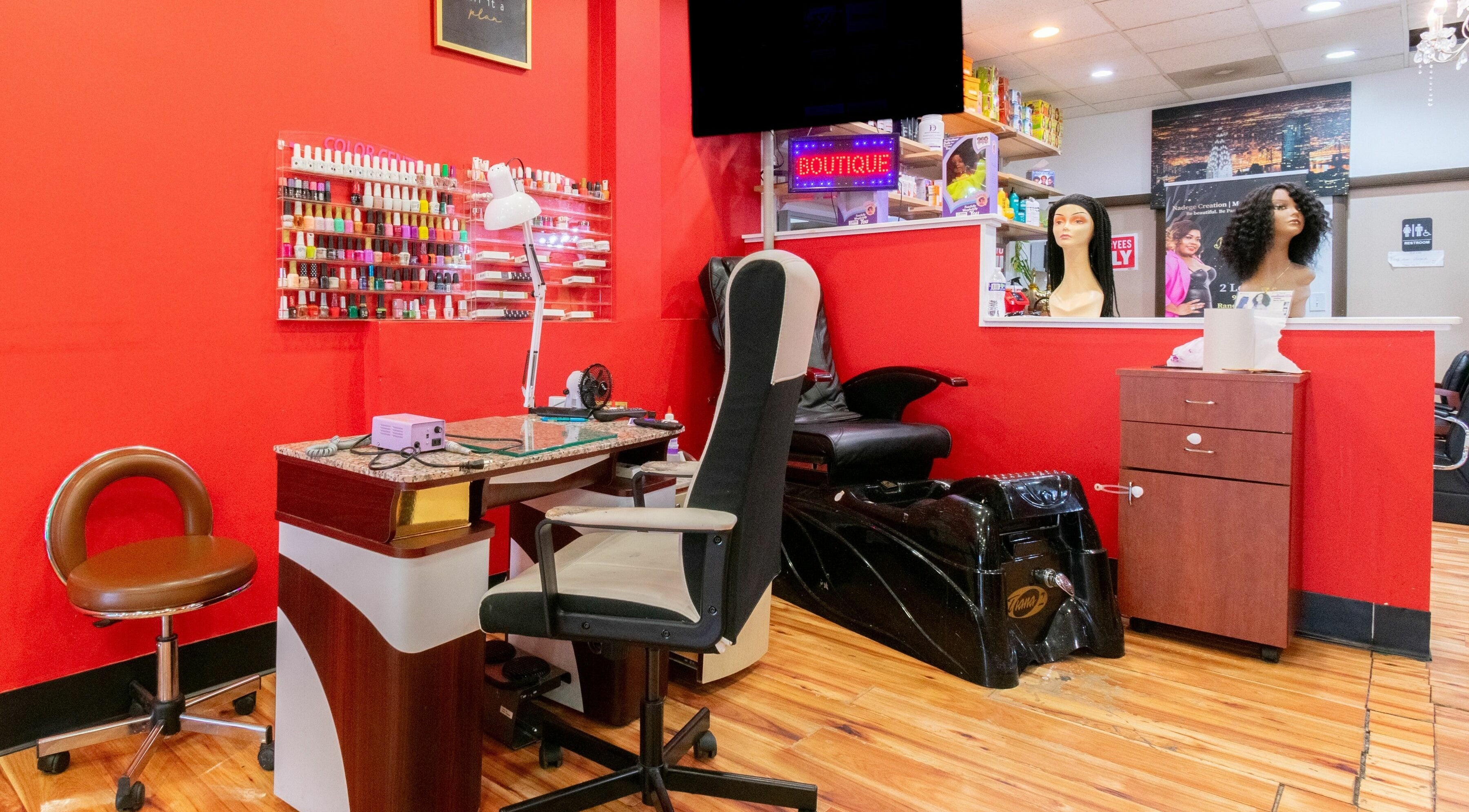 Nadege Creation - SOUTH SHORE PLAZA nail and hair salon interior, Braintree, Massachusetts, US.