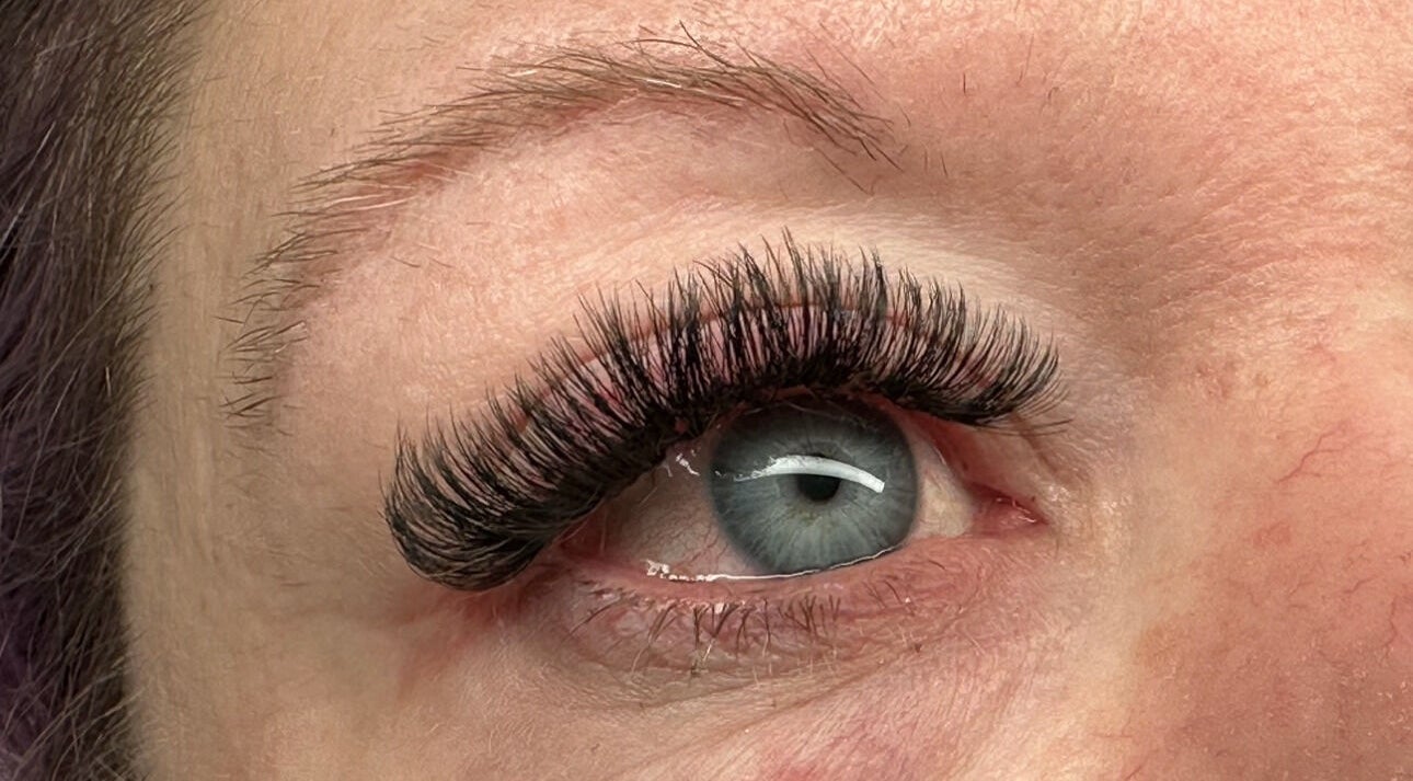 Close-up of expertly styled eyelashes by Lashes by Trin, Prospect, Tasmania, AU.