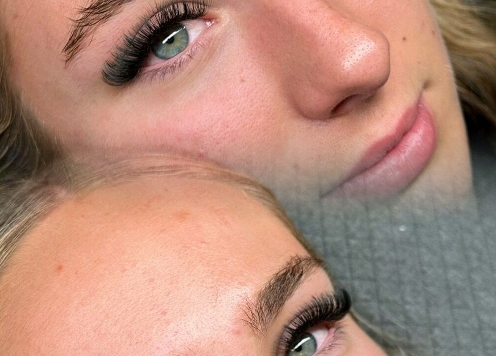 Close-up of two clients with enhanced lashes at Lashes by Trin, Prospect, Tasmania, AU.