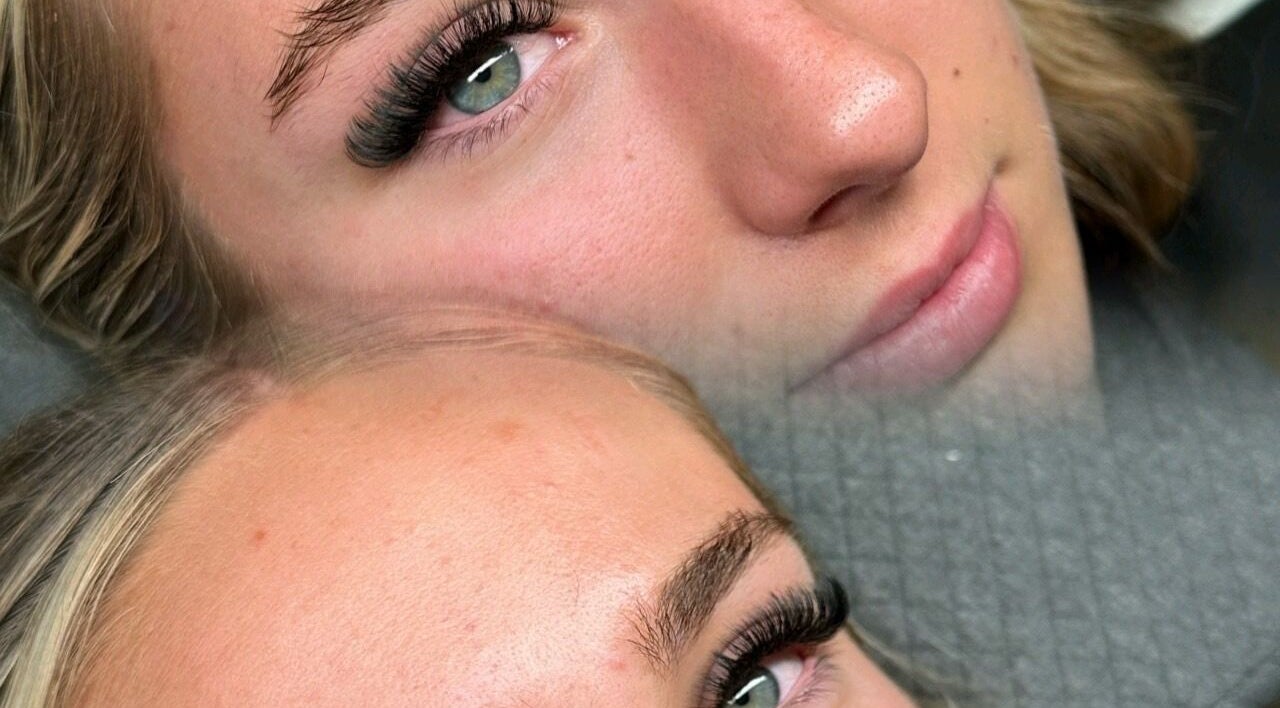 Close-up of two clients with enhanced lashes at Lashes by Trin, Prospect, Tasmania, AU.
