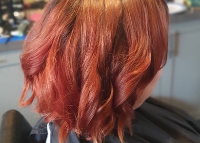 Vibrant auburn hair styling by Natasha Quinton Mobile Hairdresser in Edenbridge, England, GB.