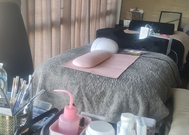 Nail and beauty setup at LavishYou in Durban, Kwazulu-natal, ZA, featuring a cozy treatment area.