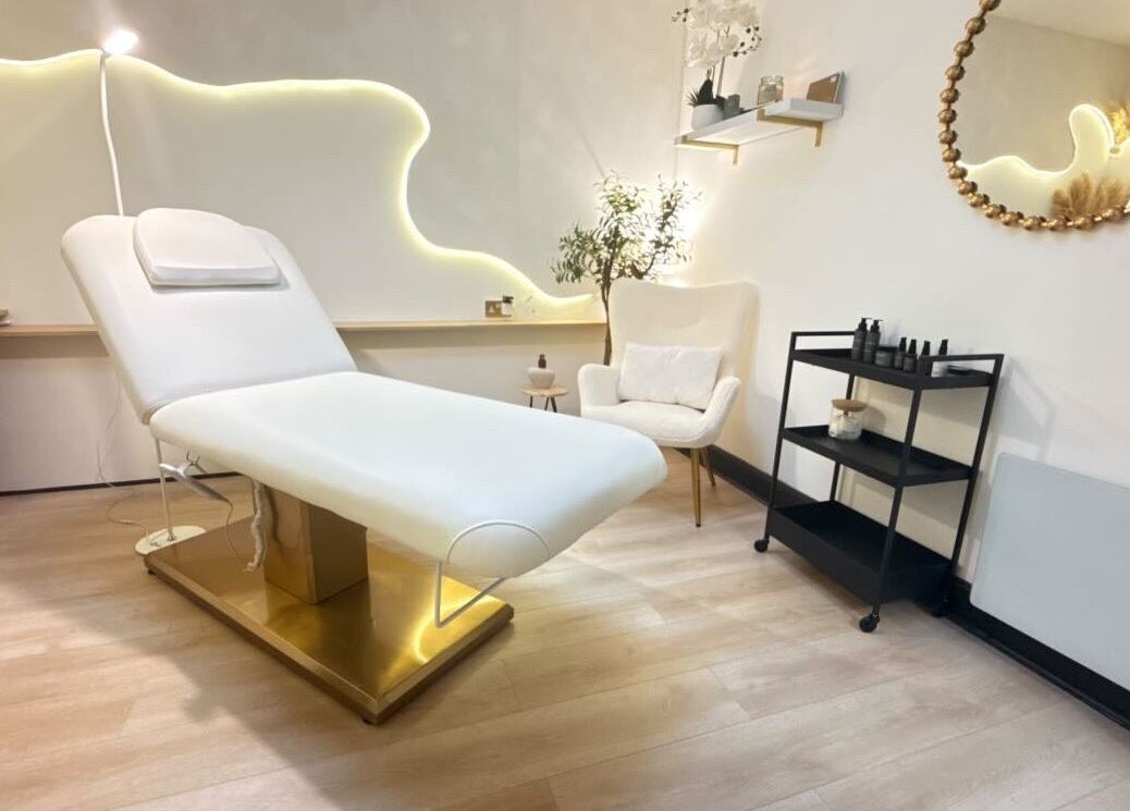 Luxurious treatment room at Roots & Rituals Salon Inverness, featuring elegant decor in Inverness, Scotland, GB.