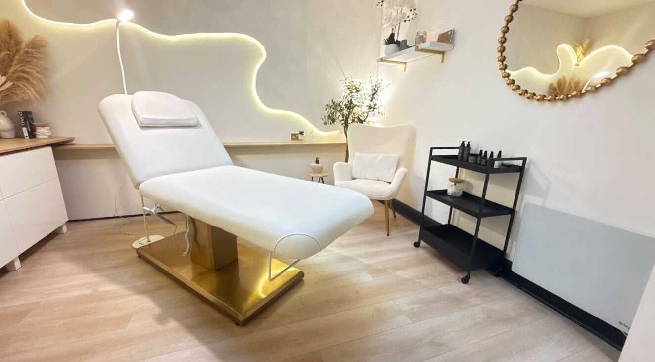 Luxurious treatment room at Roots & Rituals Salon Inverness, featuring elegant decor in Inverness, Scotland, GB.