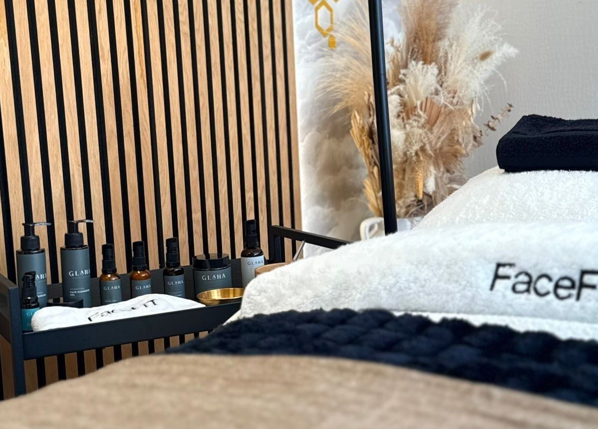 Luxury treatment bed and products at Roots & Rituals Salon Inverness, Scotland, GB.