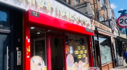 Front of Glimmerbeauty in London, England, GB, featuring bright red and white signage.