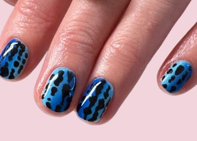 Creative blue and black nail art at Fitzroy - Mitty Nails & Beauty, Melbourne, Victoria, AU.