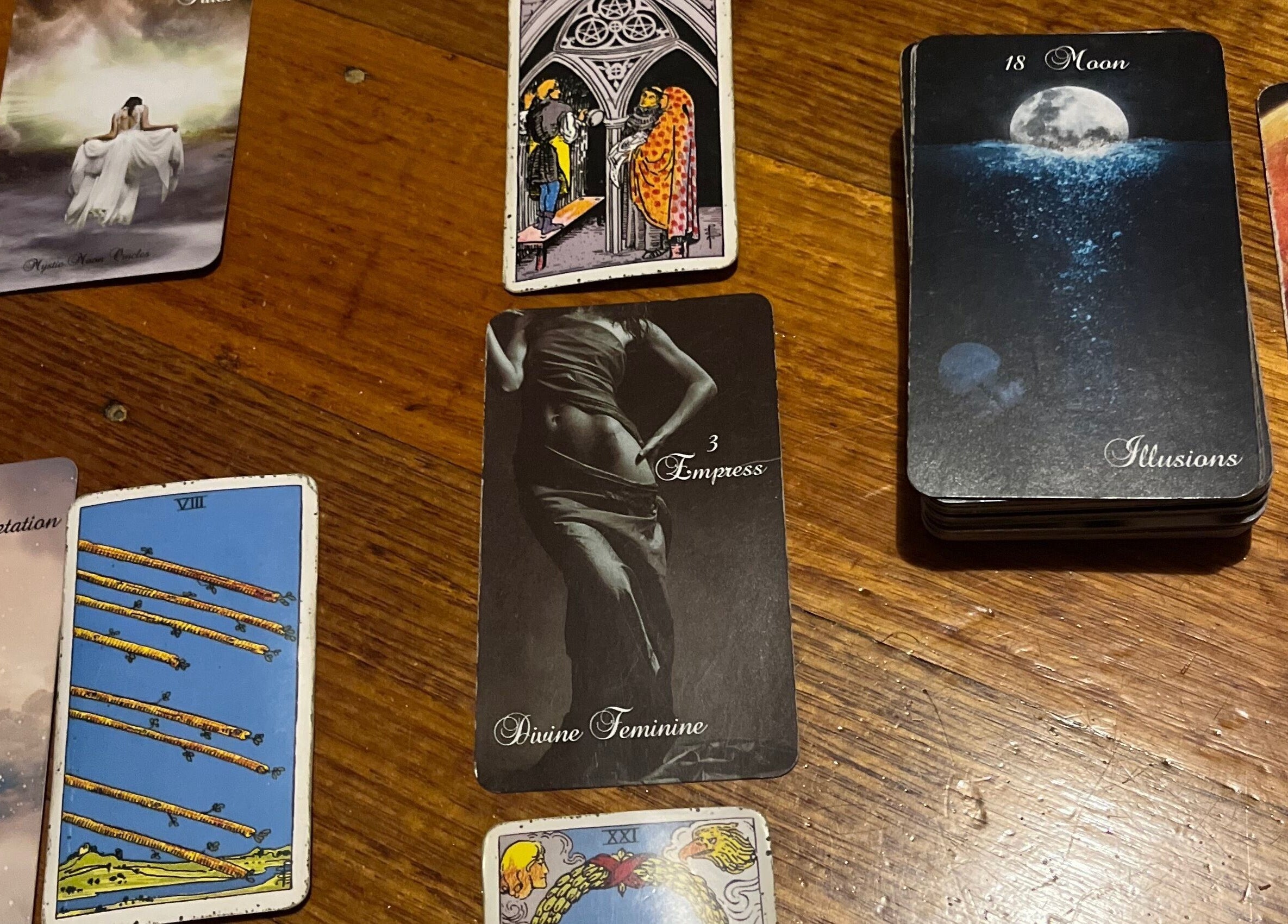 Tarot card layout at Good Juju Holistic, Melbourne, Victoria, AU, showcasing a spiritual experience.