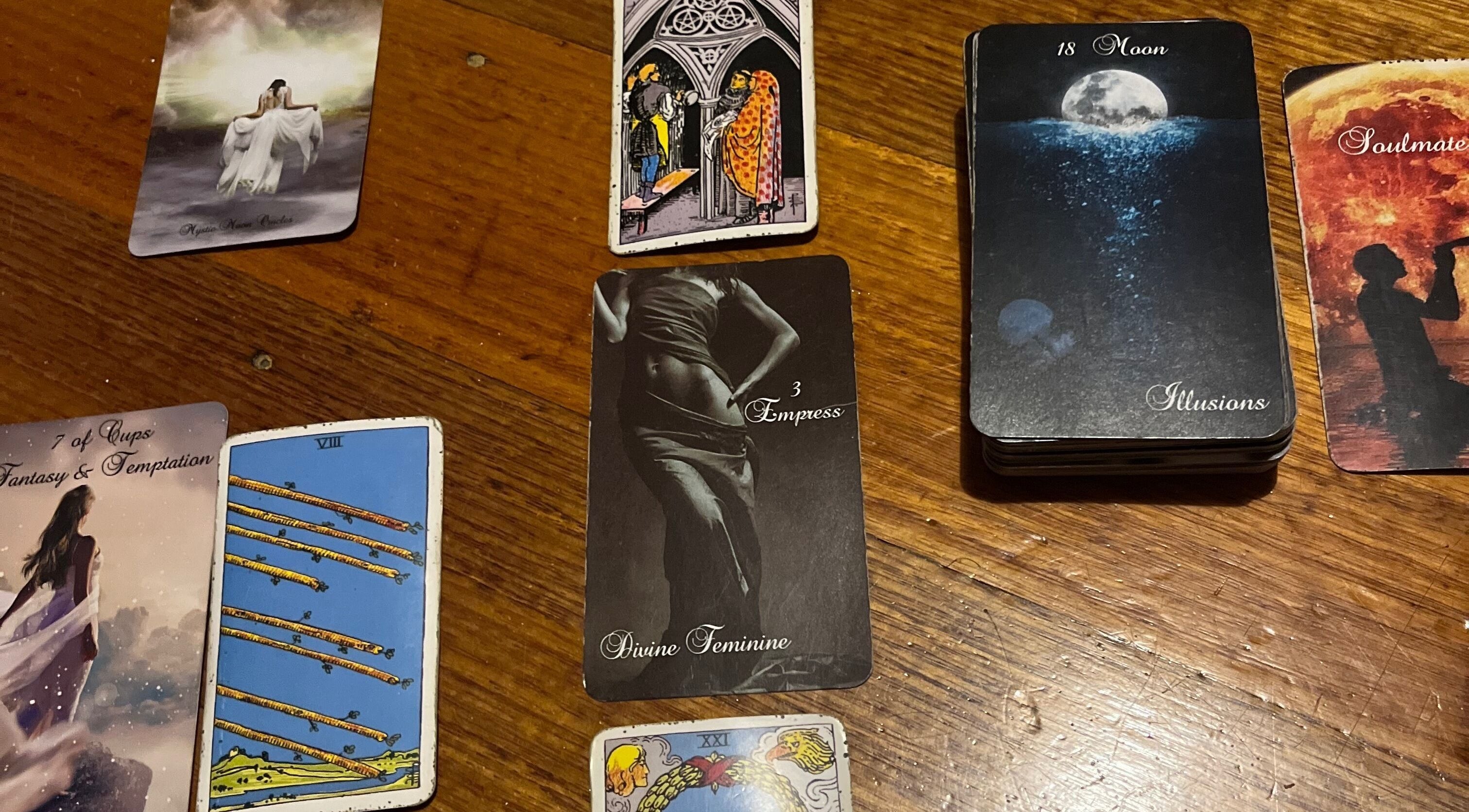 Tarot card layout at Good Juju Holistic, Melbourne, Victoria, AU, showcasing a spiritual experience.