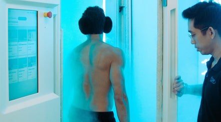 Man experiencing cryotherapy at CRYO Hong Kong on Hong Kong Island, HK.