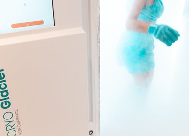 Cryotherapy session at CRYO Hong Kong on Hong Kong Island, HK, showcasing icy mist and modern equipment.