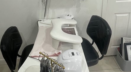 Nail station setup at The Beauty Pt Salon & Training Academy in Glasgow, Scotland, GB featuring manicure tools.