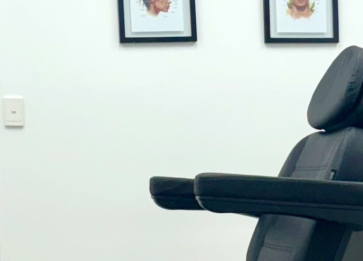 Calming room with treatment chair at Rejuvenate Hair and Skin, Moonee Ponds, Victoria, AU.