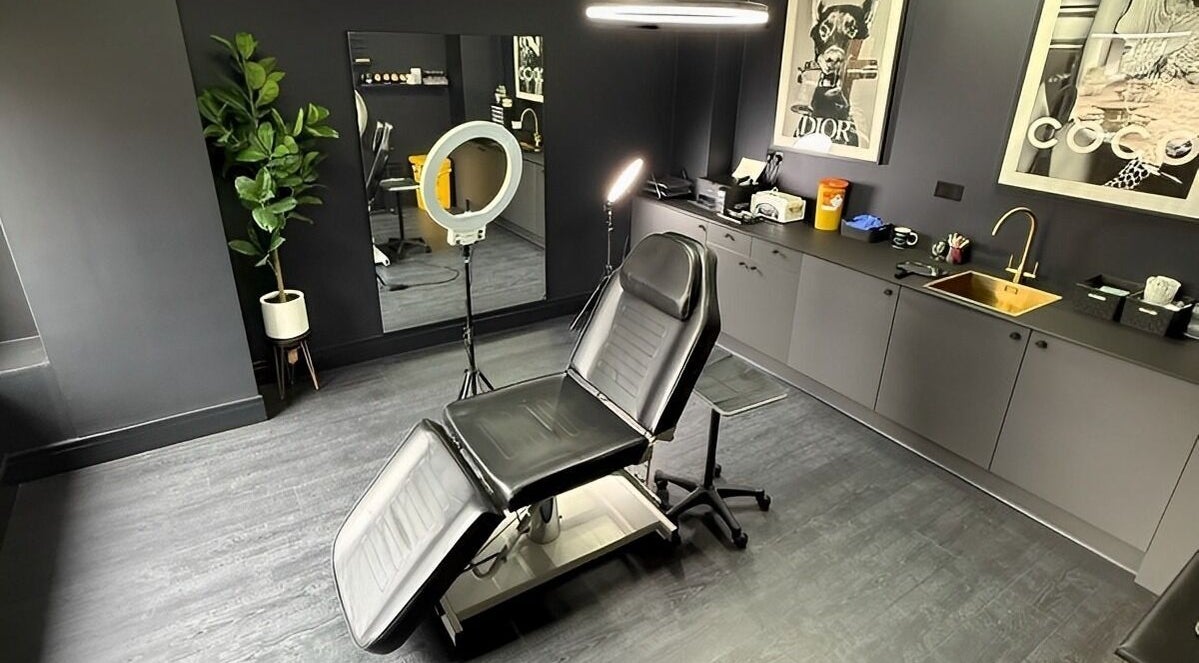 Chic and modern interior of Elena’s Cosmetic Tattooing in Okehampton, England, GB, showcasing sleek design.
