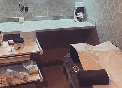 Belle Vous Spa Nine Elms waxing room setup in London, England, GB showcases serene spa essentials.