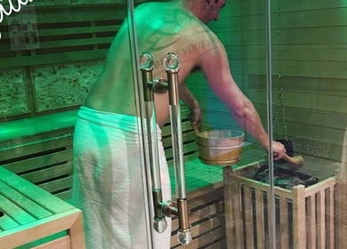 Relaxing sauna session at Belle Vous Spa Nine Elms, London, England, GB, showcasing luxury wellness facilities.