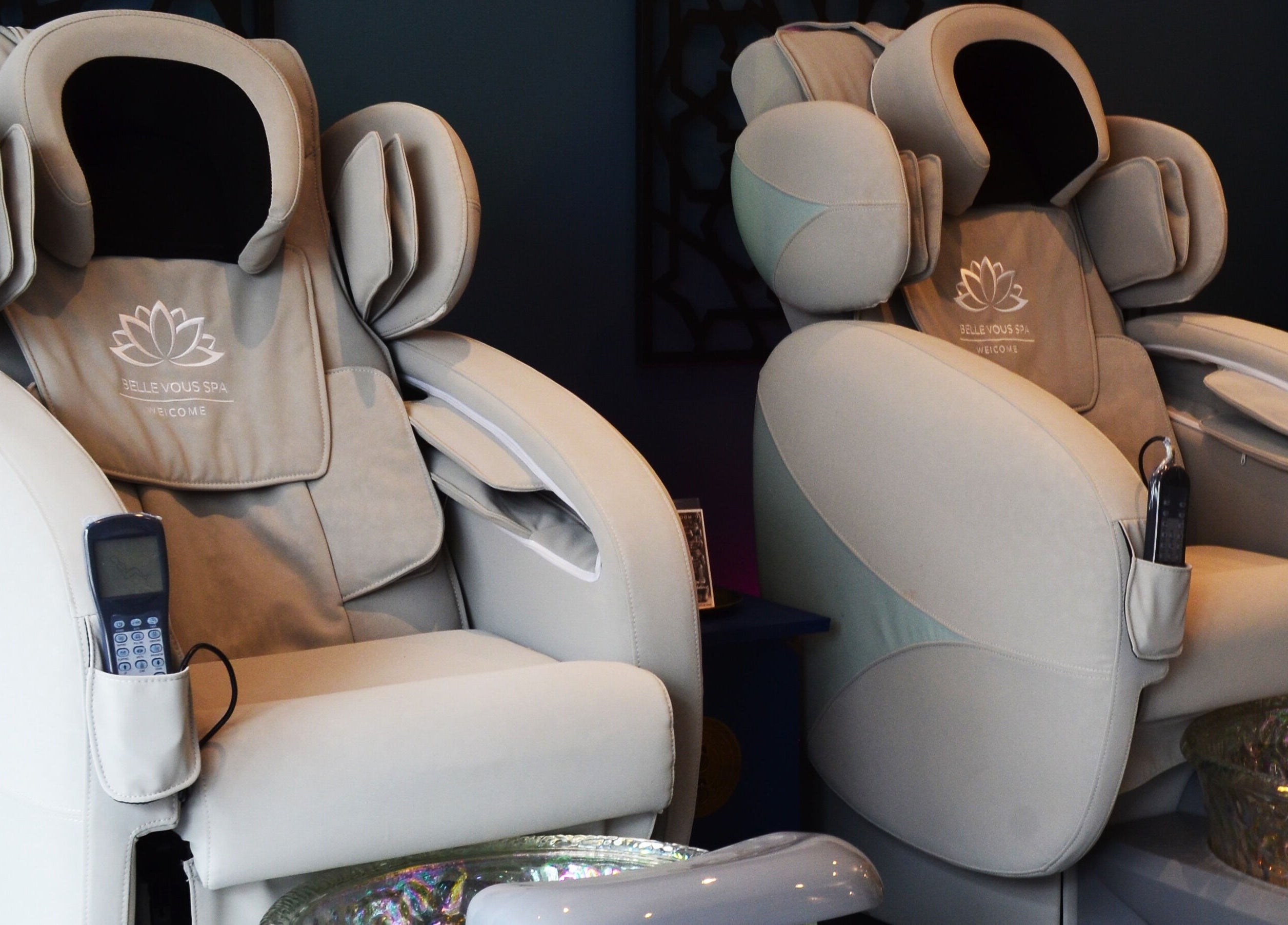 Relaxing massage chairs at Belle Vous Spa Nine Elms, London, England, GB, promise ultimate comfort and wellness.
