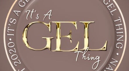 Elegant 'It's a Gel Thing' logo in gold lettering at Birmingham, England, GB showcasing beauty and wellness.