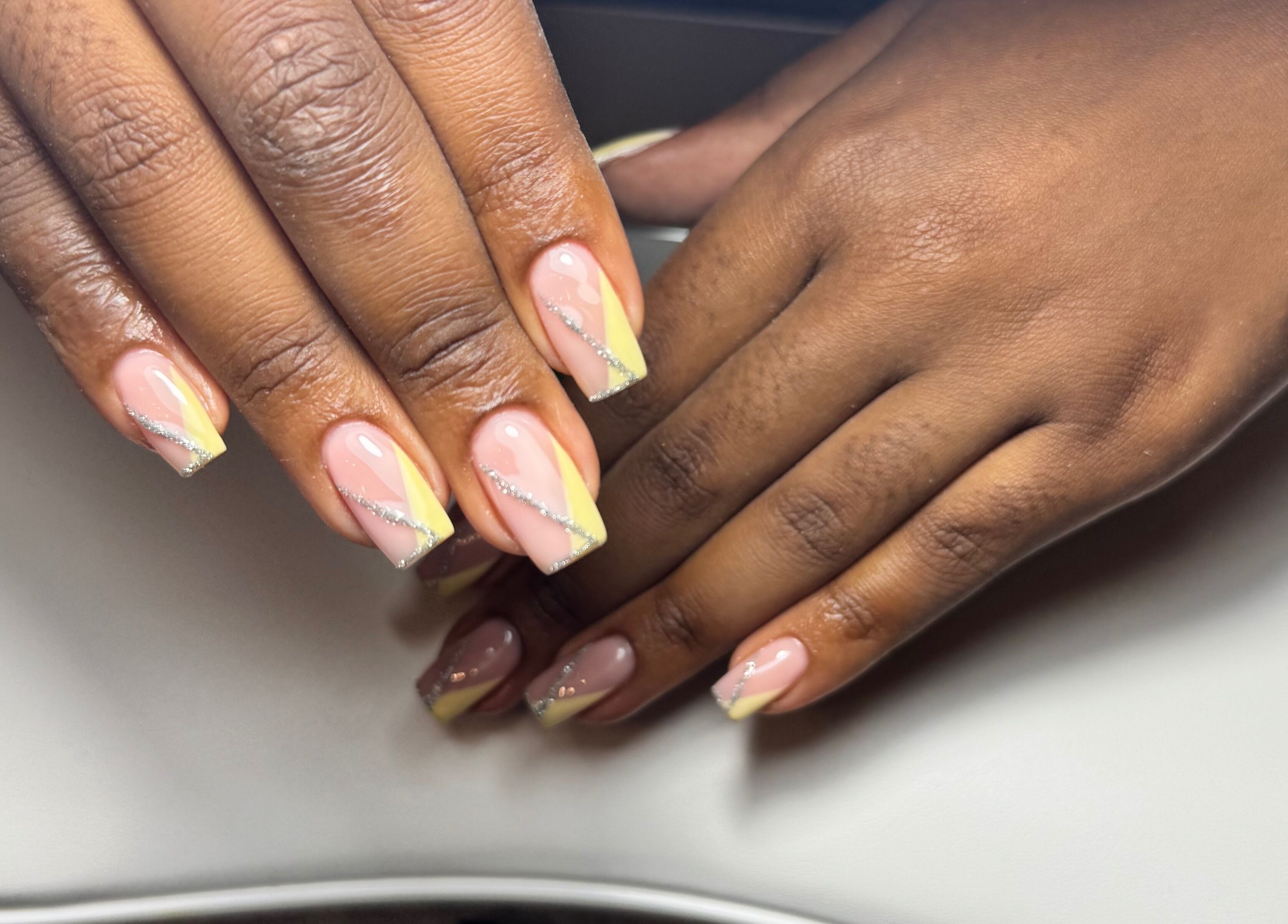 Stunning geometric nail art with pastel tones at It’s a Gel Thing, Birmingham, England, GB.