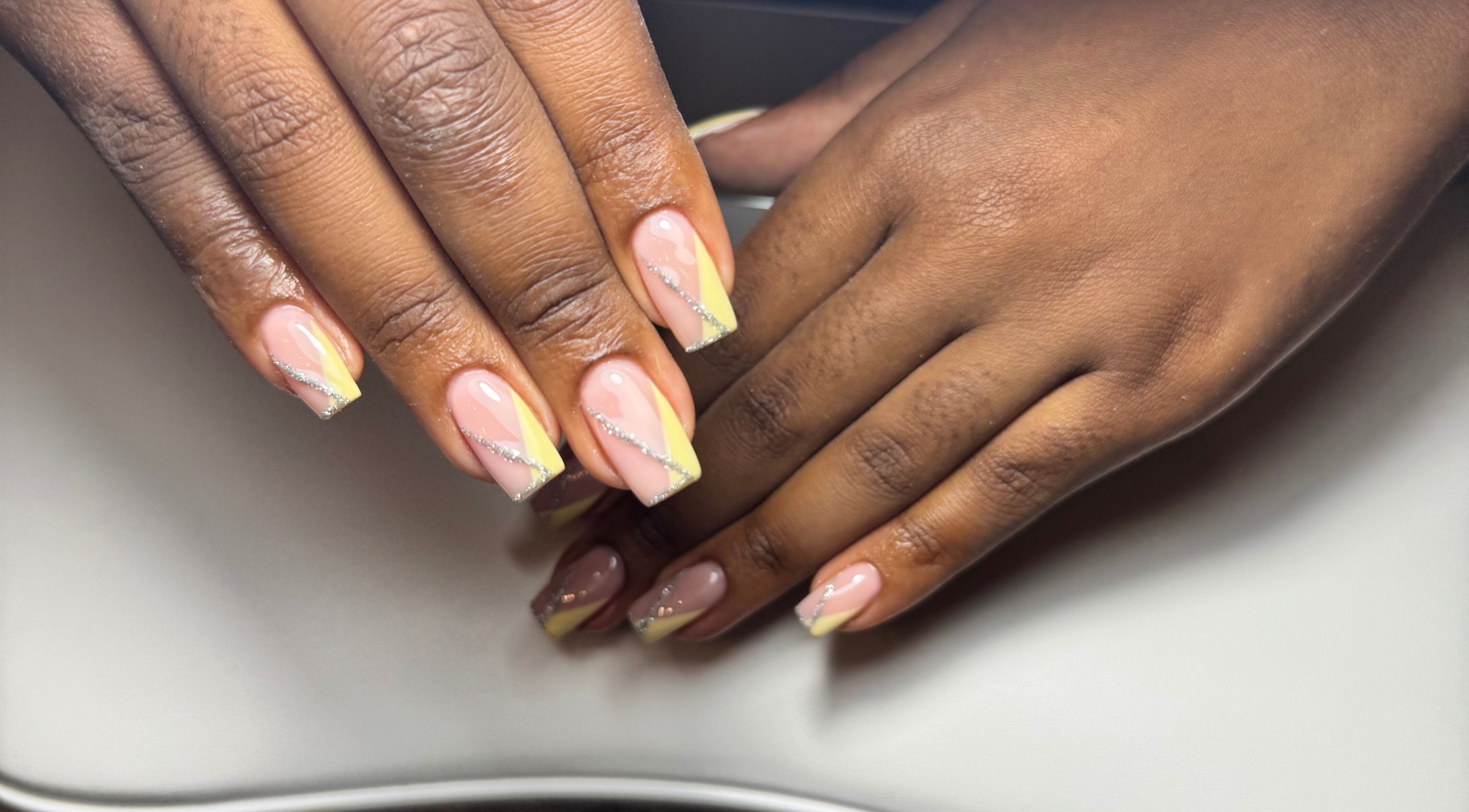 Stunning geometric nail art with pastel tones at It’s a Gel Thing, Birmingham, England, GB.