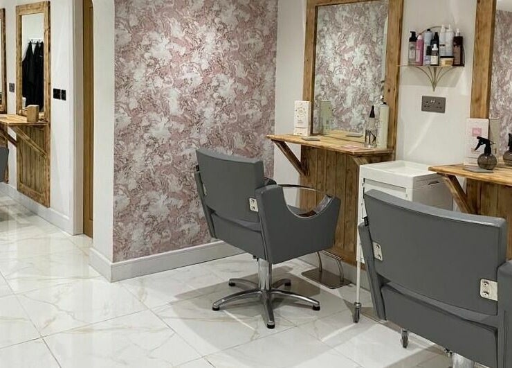 Modern salon chairs and decor at Jade Slater Hair Design in York, England, GB.