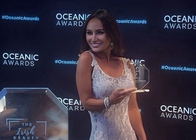 Award winner at Oceanic Awards, Alicia Von Browz, County Mayo, County Mayo, IE, holding a trophy.