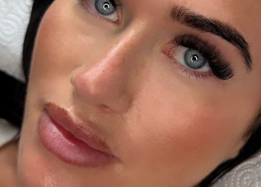 Close-up of a woman's enhanced lashes at Lashes by Valeria, Birmingham, England, GB.