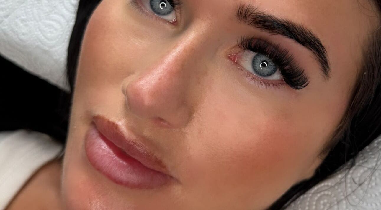 Close-up of a woman's enhanced lashes at Lashes by Valeria, Birmingham, England, GB.