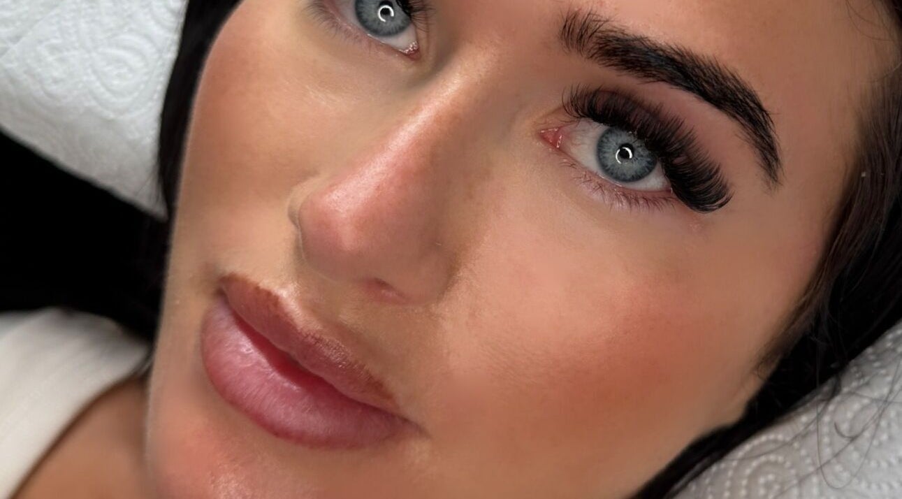 Close-up of a woman's enhanced lashes at Lashes by Valeria, Birmingham, England, GB.